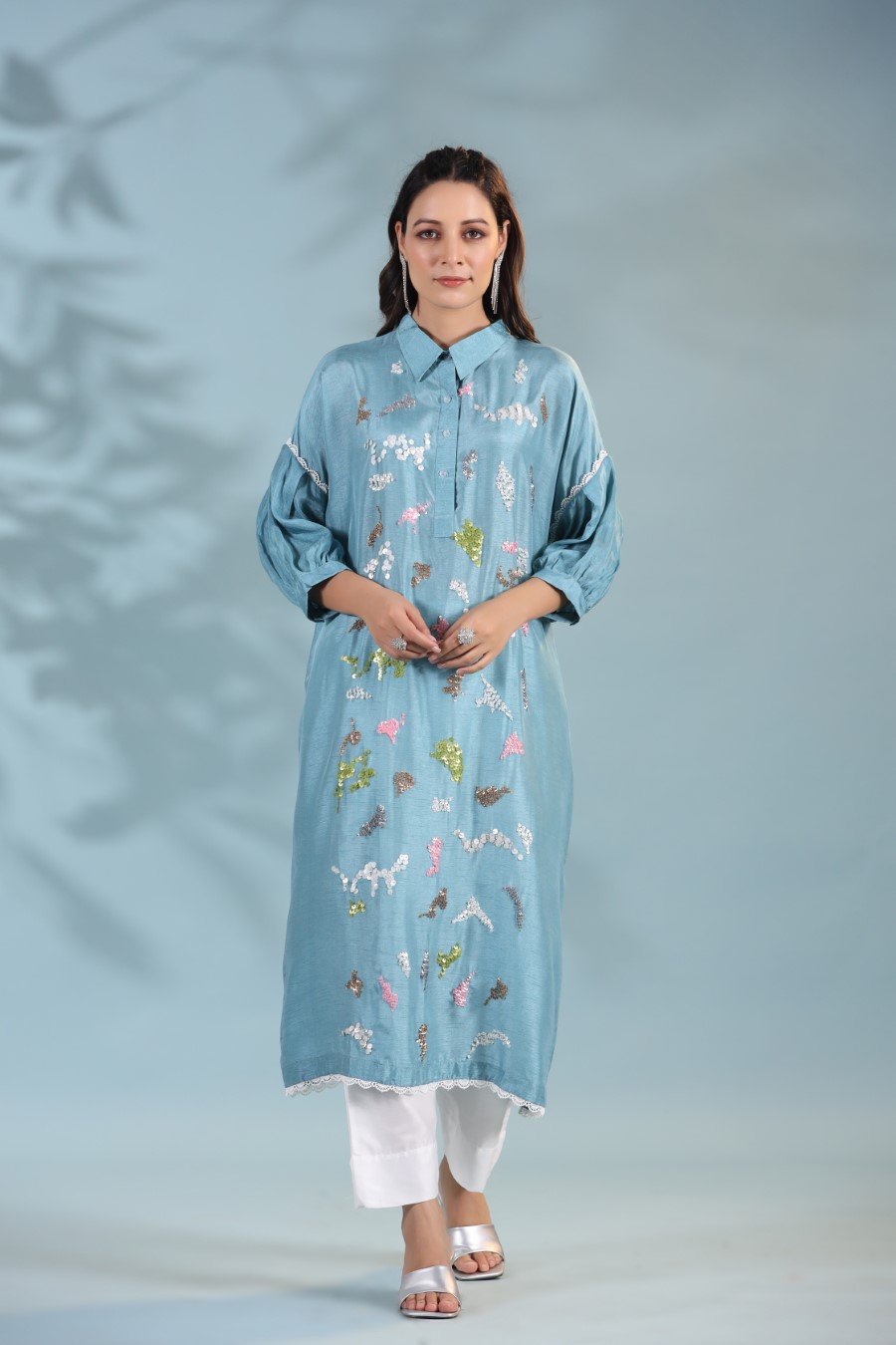 SummerFalling-Aqua Blue Morish Silk Kurta with Pants