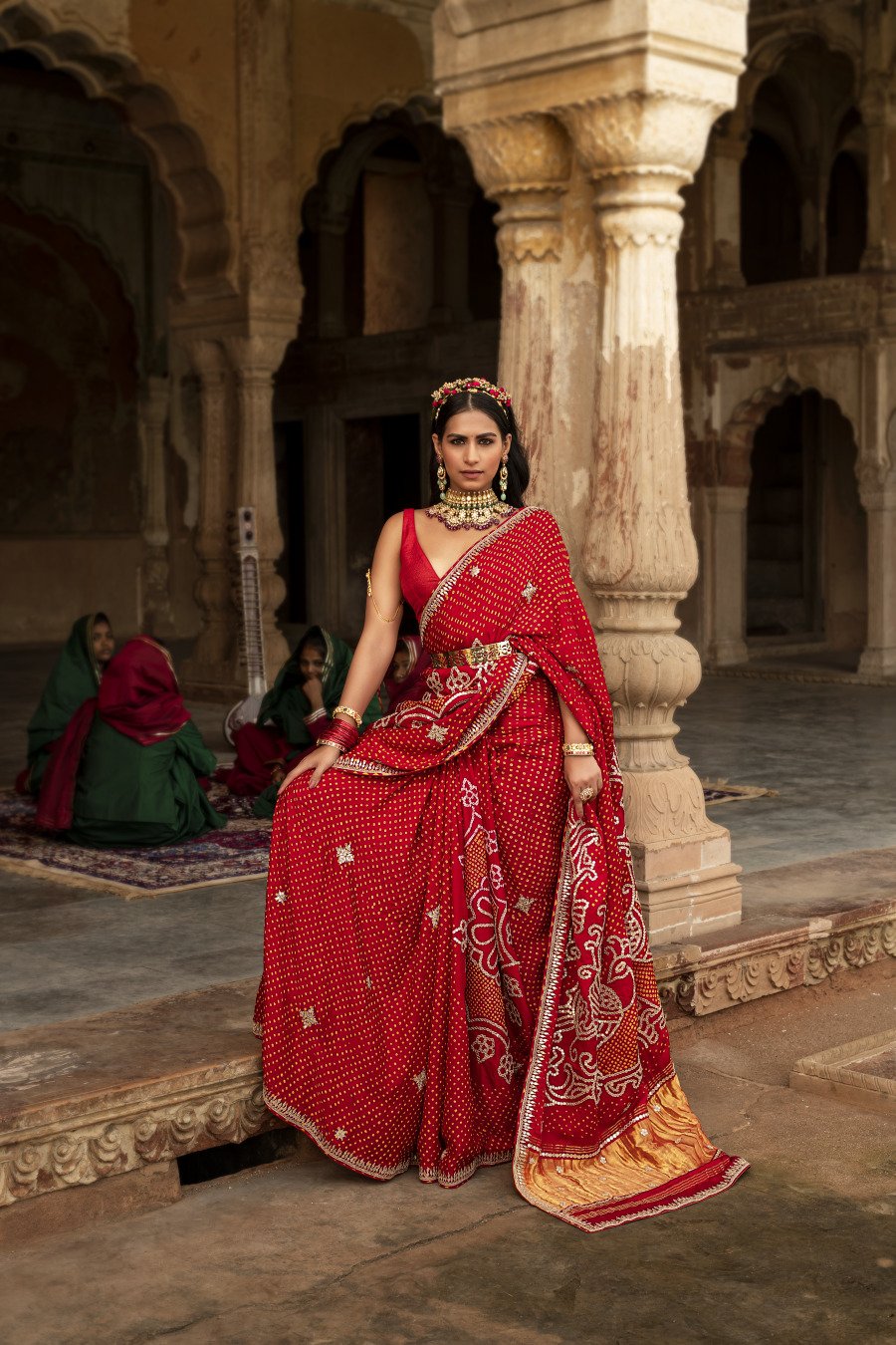 SummerFalling-Bandhej Embroidered Gajji Silk Saree