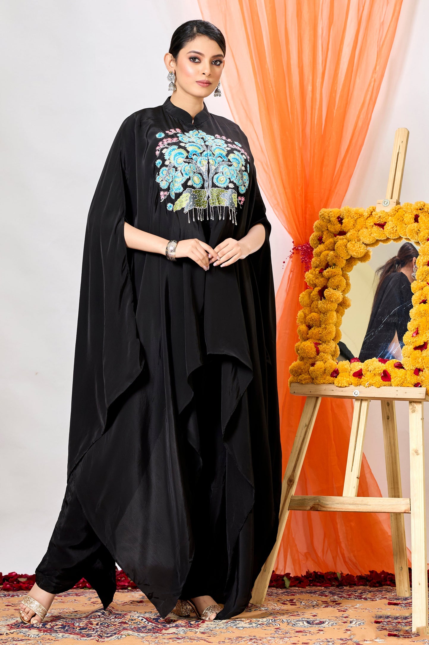 SummerFalling-Black Embroidered Crepe Silk Co-Ord Set