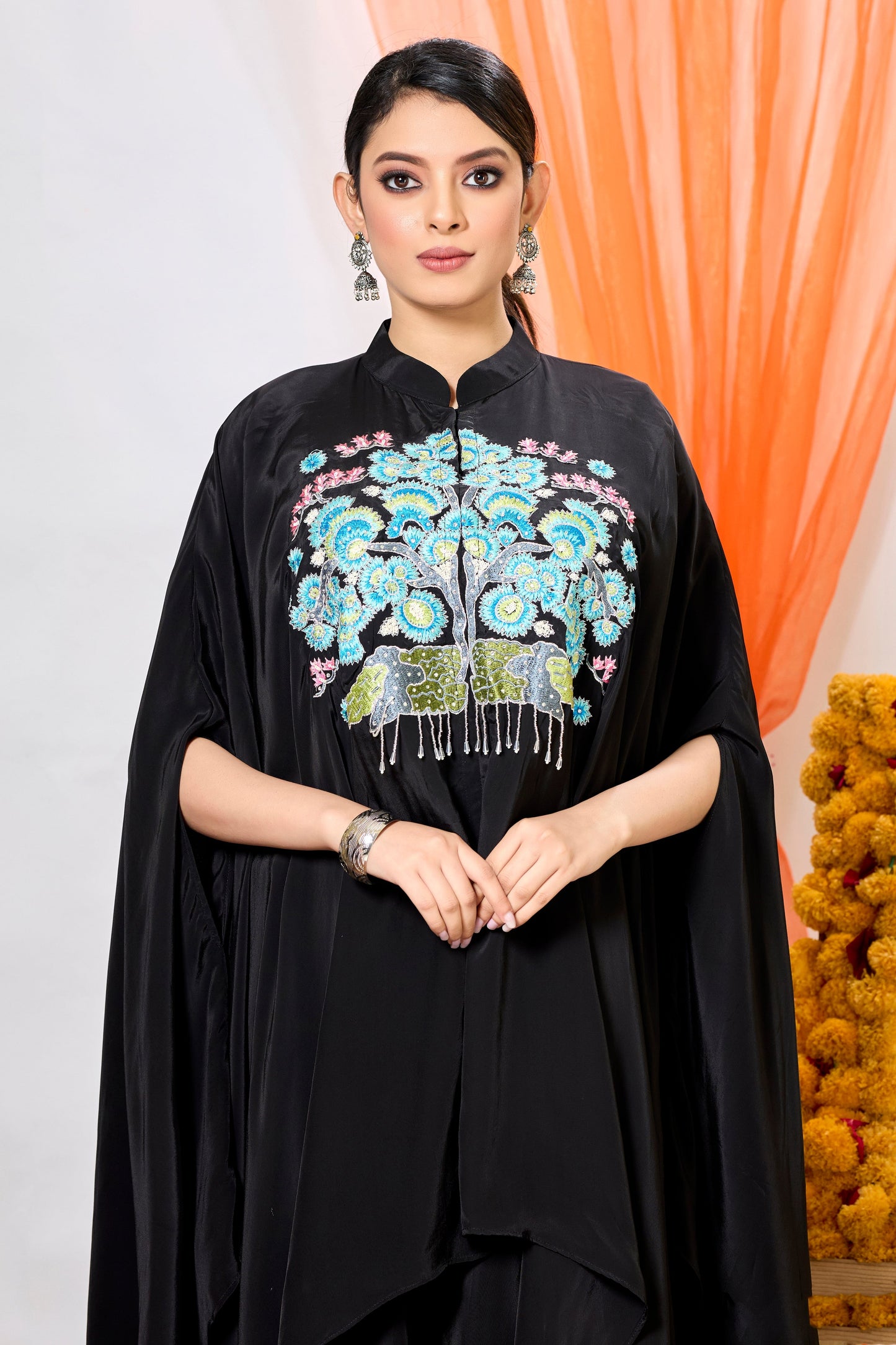 SummerFalling-Black Embroidered Crepe Silk Co-Ord Set