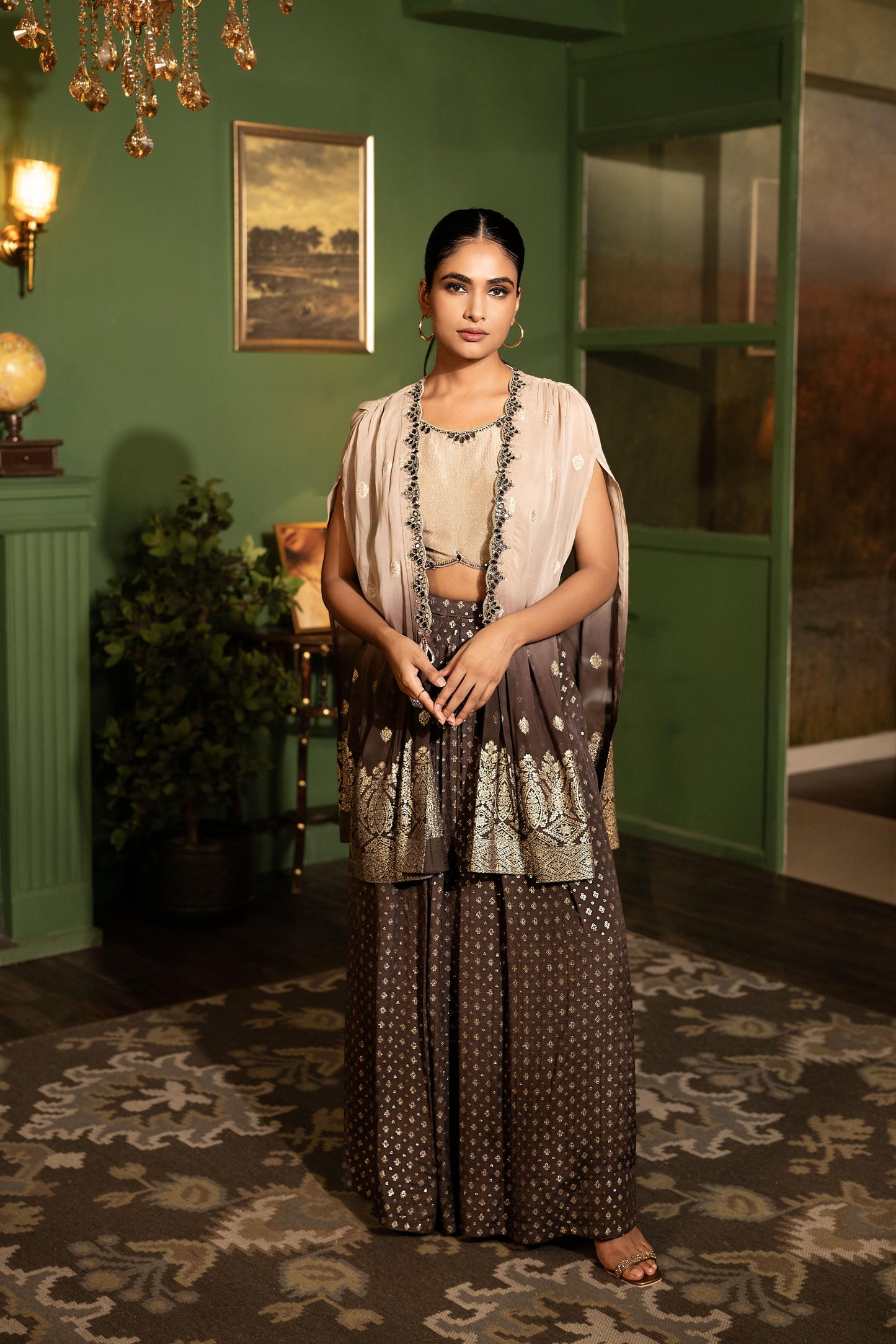 SummerFalling-Ash Brown Ombre Dyed Premium Silk Cape Set
