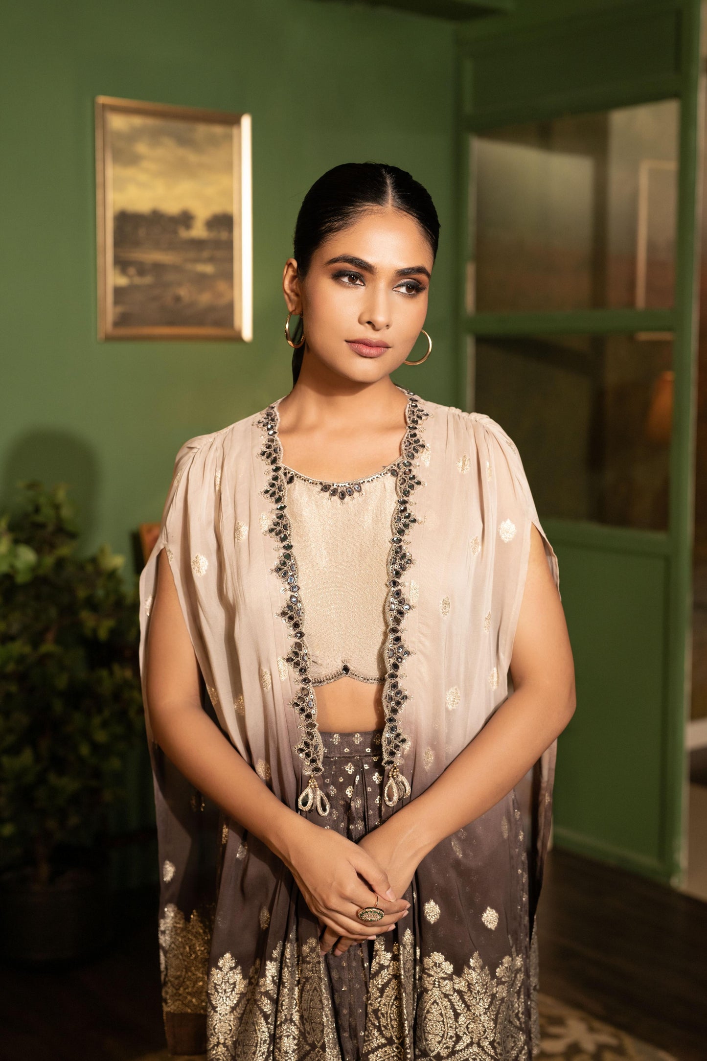 SummerFalling-Ash Brown Ombre Dyed Premium Silk Cape Set