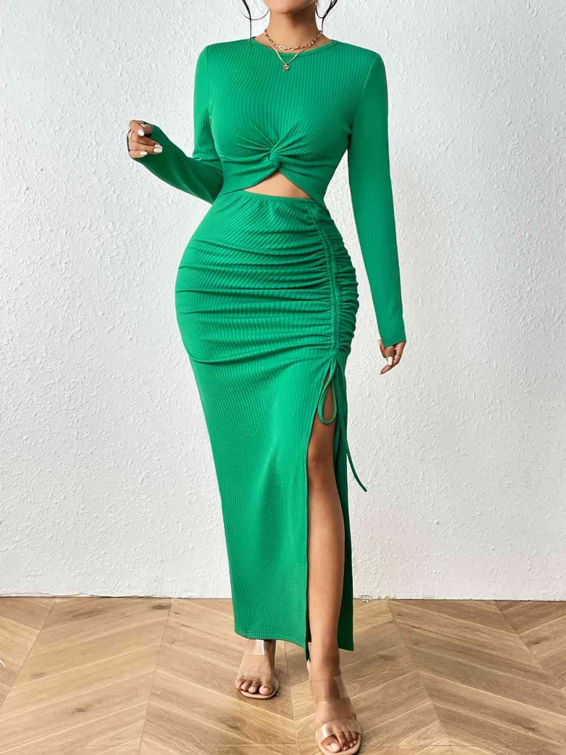SummerFalling-Twisted Top and Ruched Split Skirt Set