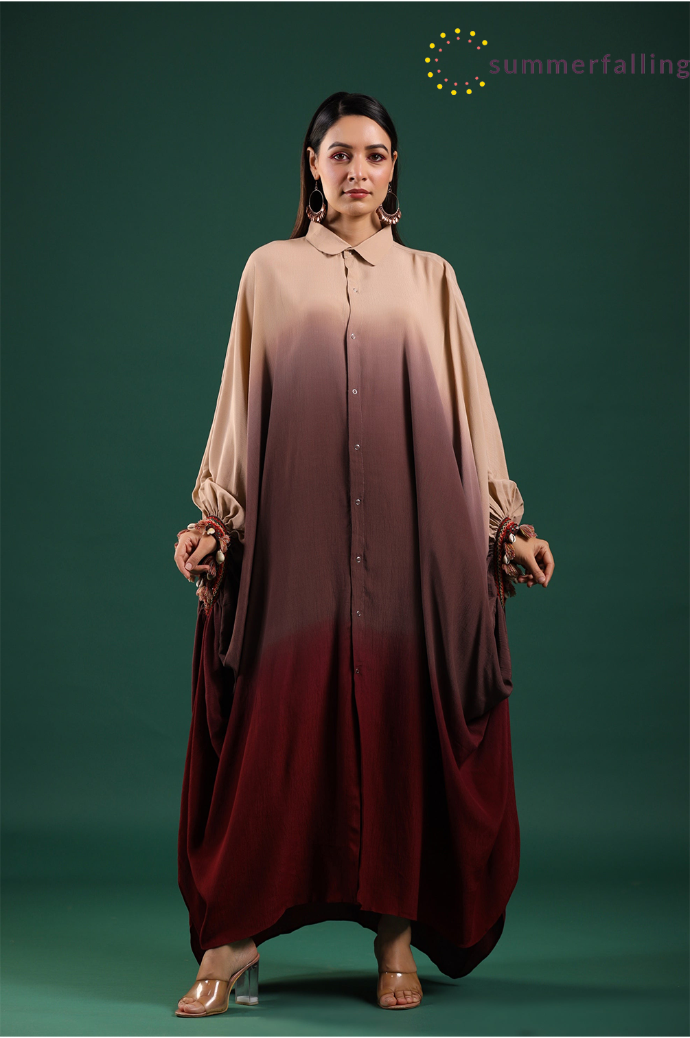 SummerFalling-Beige Embroidered Dola Silk Pants Set