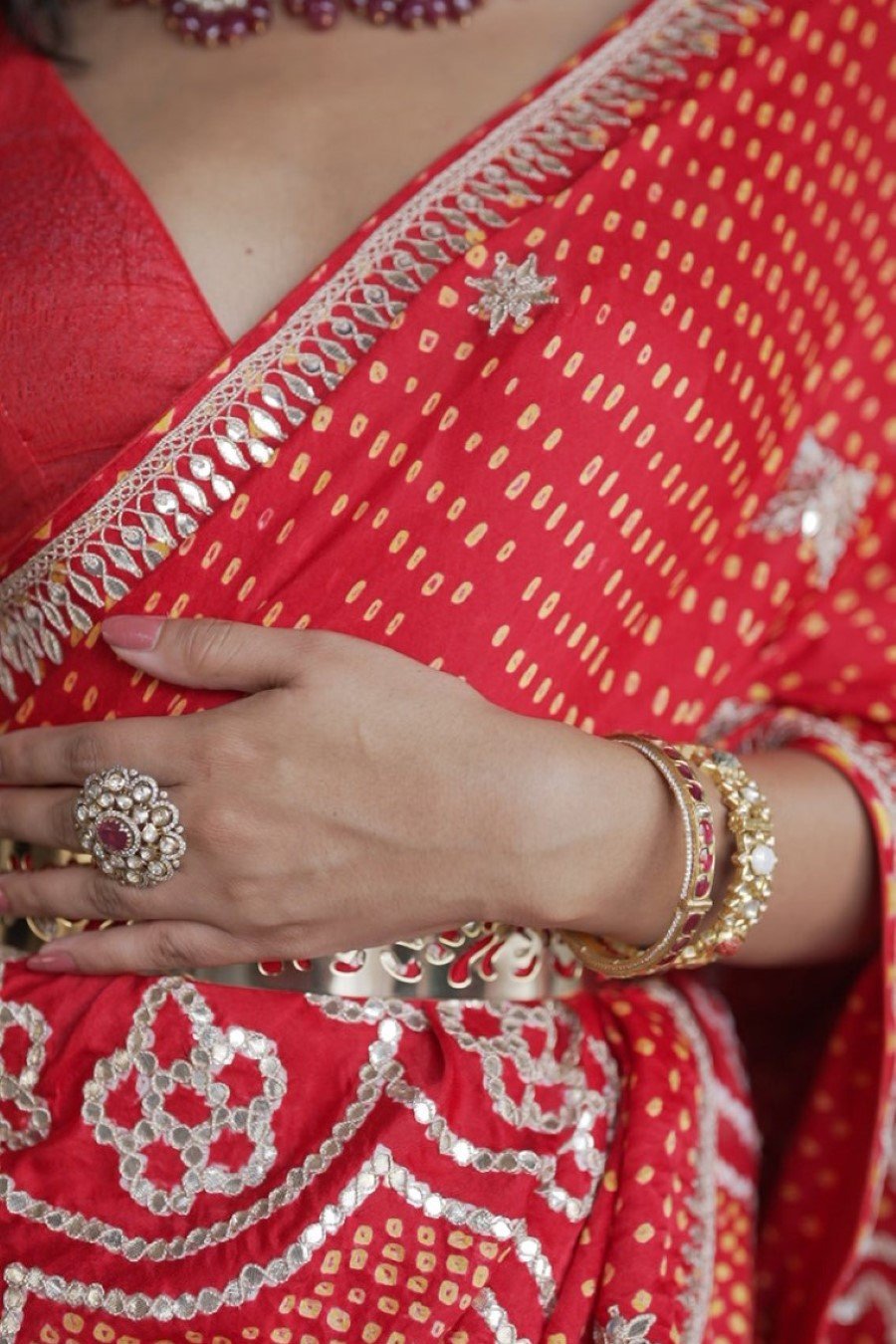 SummerFalling-Bandhej Embroidered Gajji Silk Saree