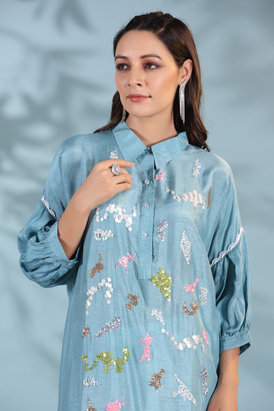 SummerFalling-Aqua Blue Morish Silk Kurta with Pants