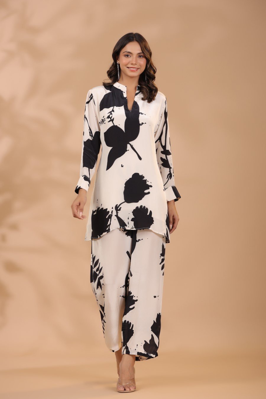 SummerFalling-Black & White Printed Crepe Silk Co-ord Set