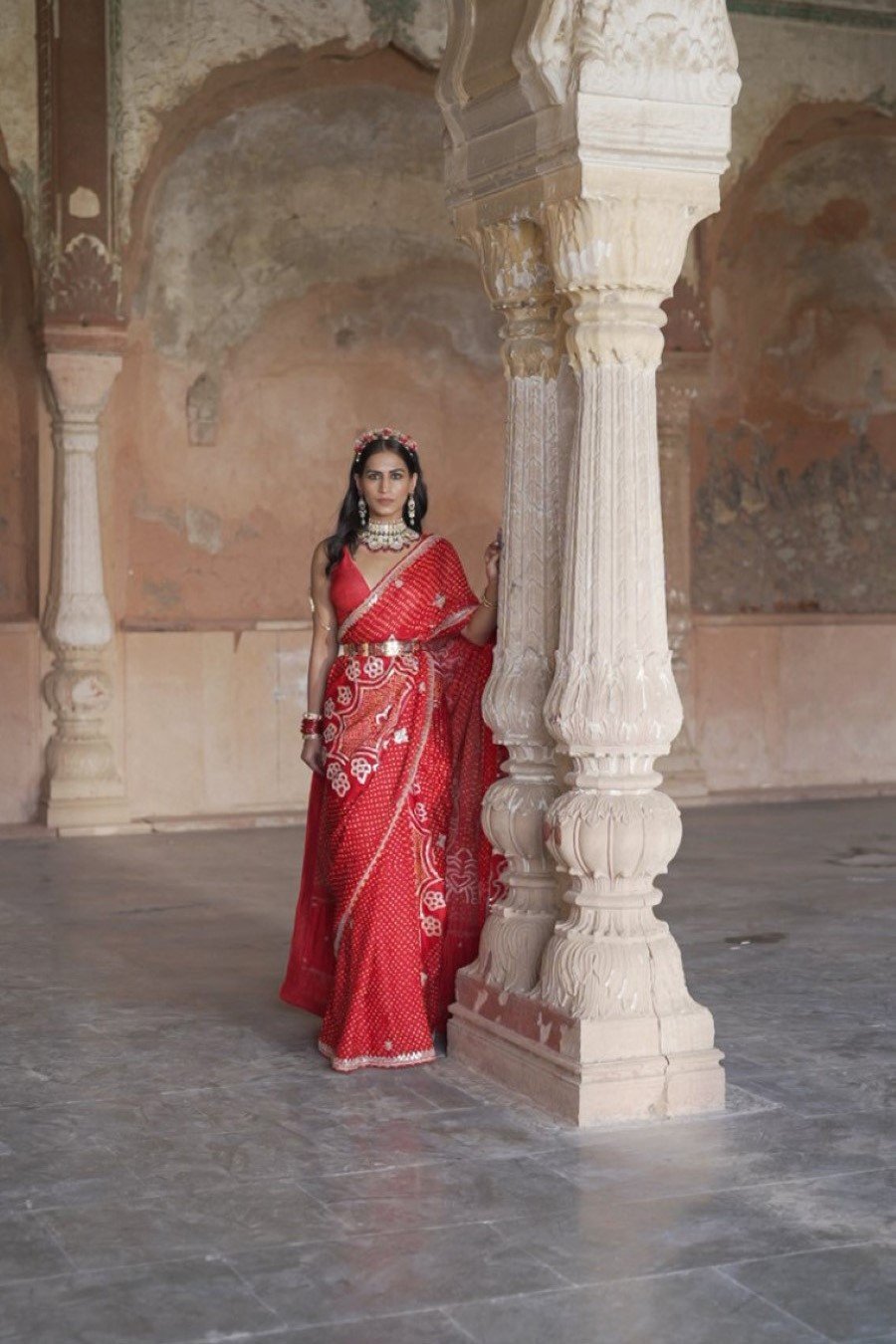 SummerFalling-Bandhej Embroidered Gajji Silk Saree