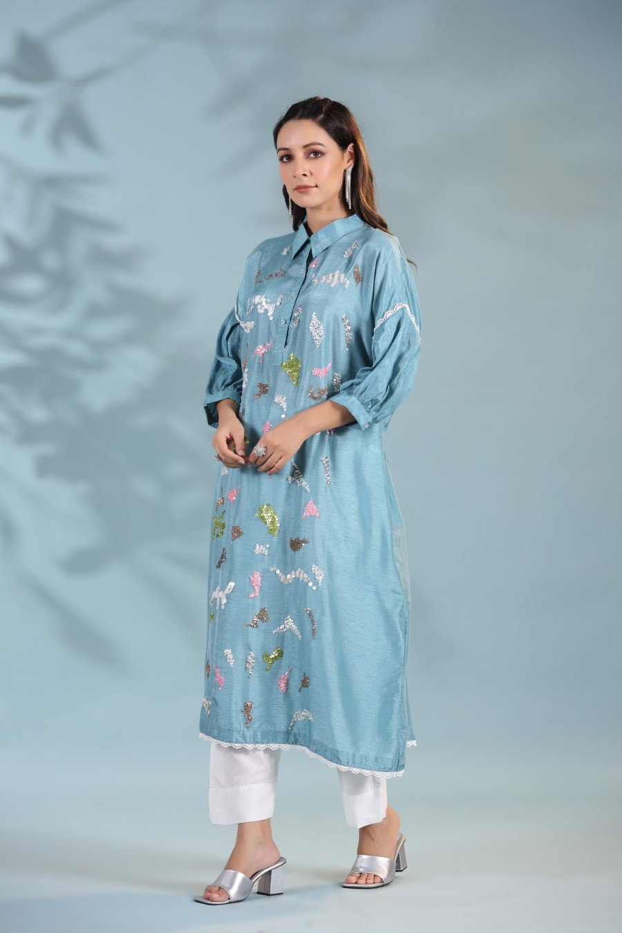 SummerFalling-Aqua Blue Morish Silk Kurta with Pants