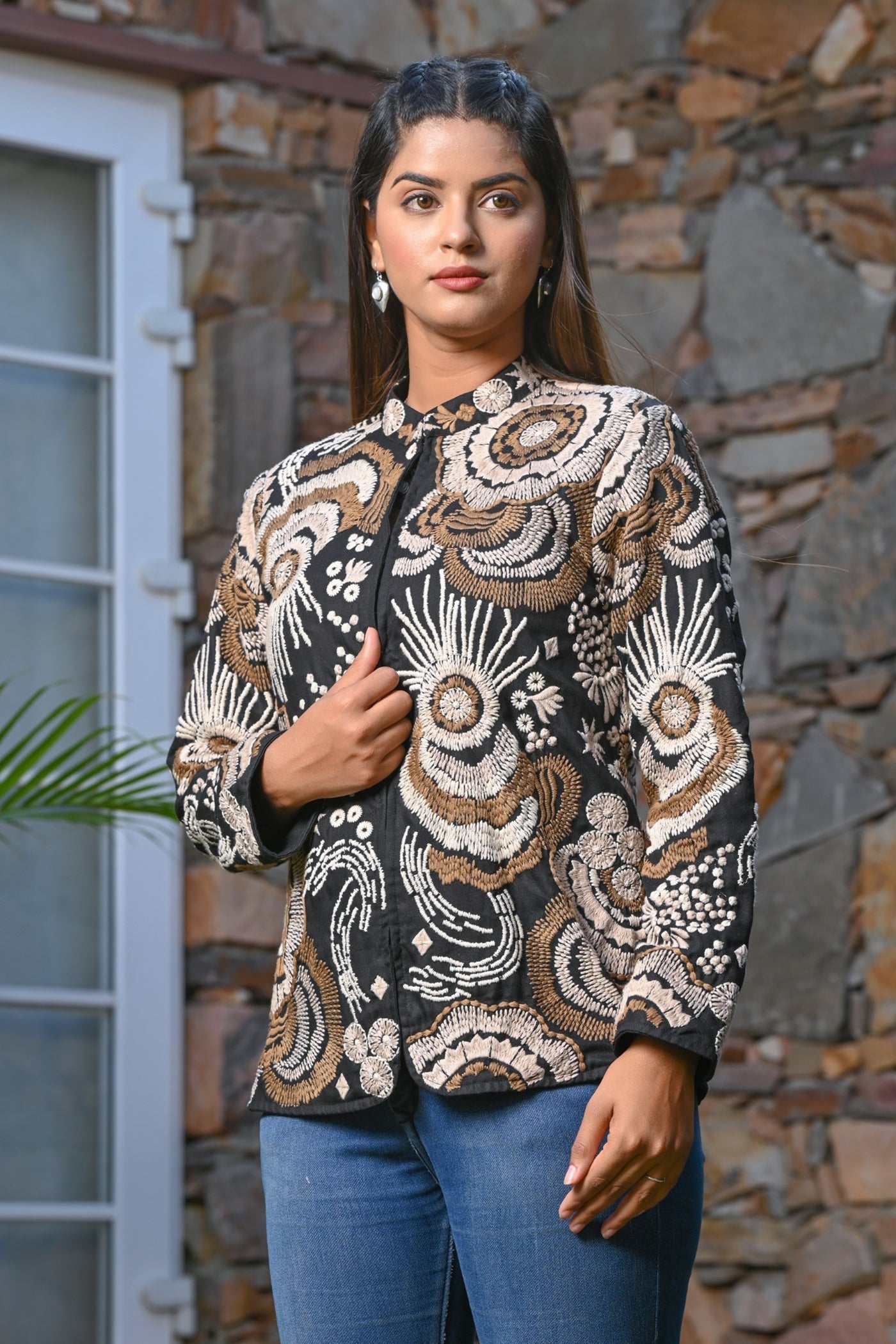 SummerFalling-Black Boho Embroidered Italian Silk Jacket