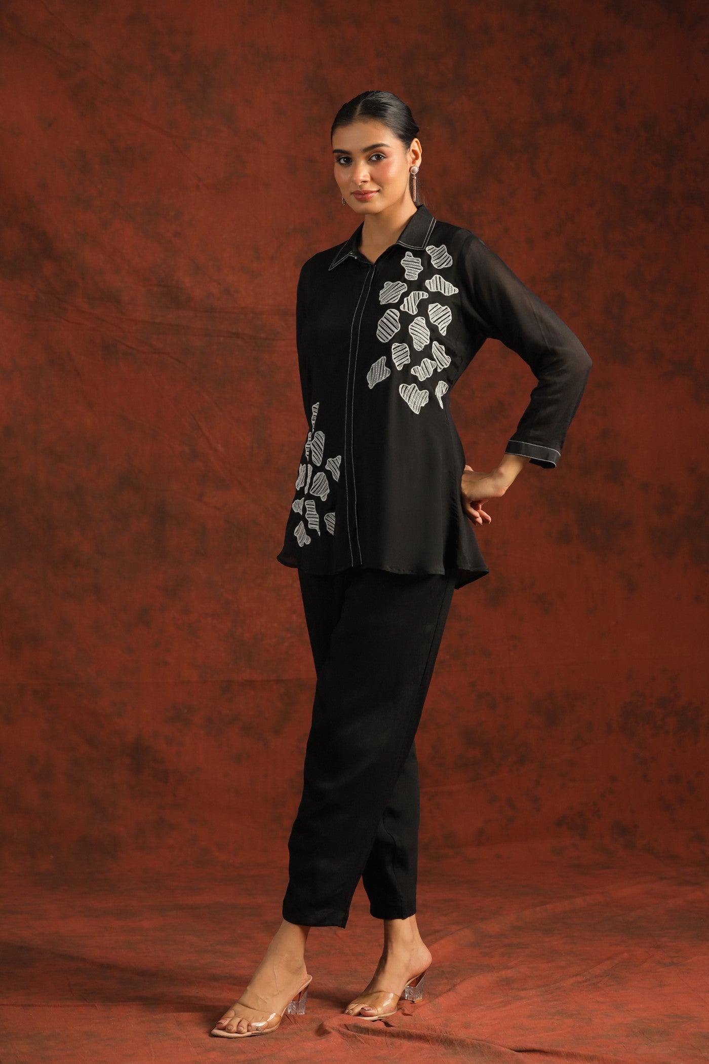 SummerFalling-Black Beads Embroidered Crepe Silk Co-ord Set
