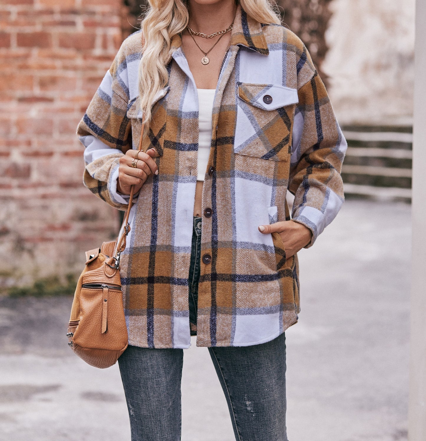 Womens Casual Plaid Jacket Oversized Button Down Long Sleeve Coat Tops