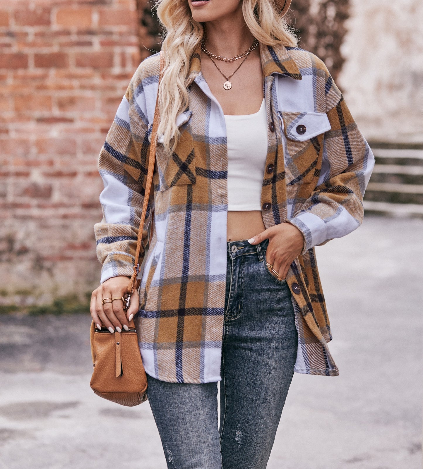 Womens Casual Plaid Jacket Oversized Button Down Long Sleeve Coat Tops