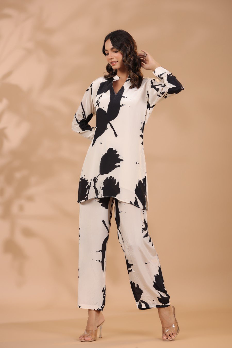 SummerFalling-Black & White Printed Crepe Silk Co-ord Set