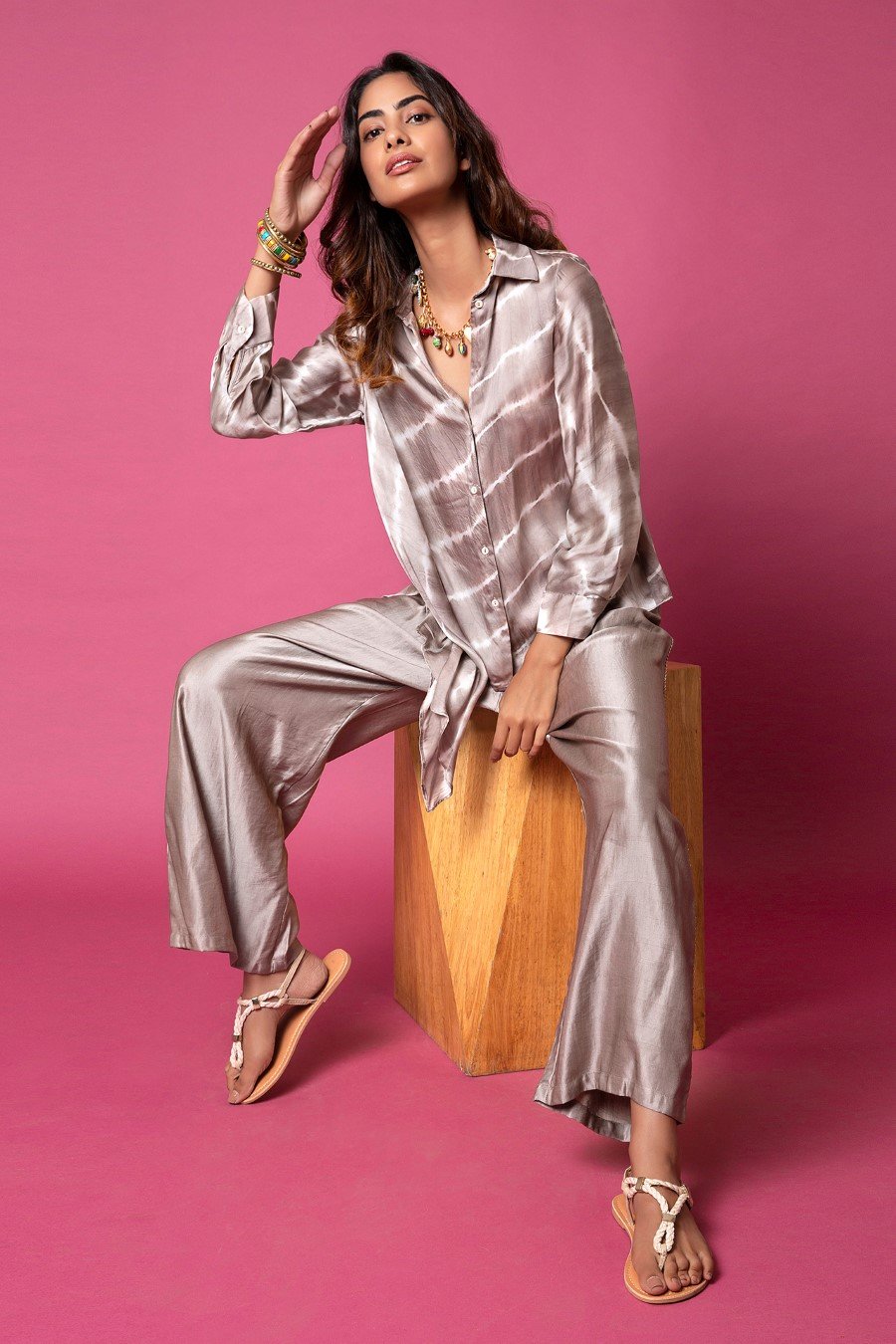 SummerFalling-Asymmetric Shirt With Straight Leg Pants