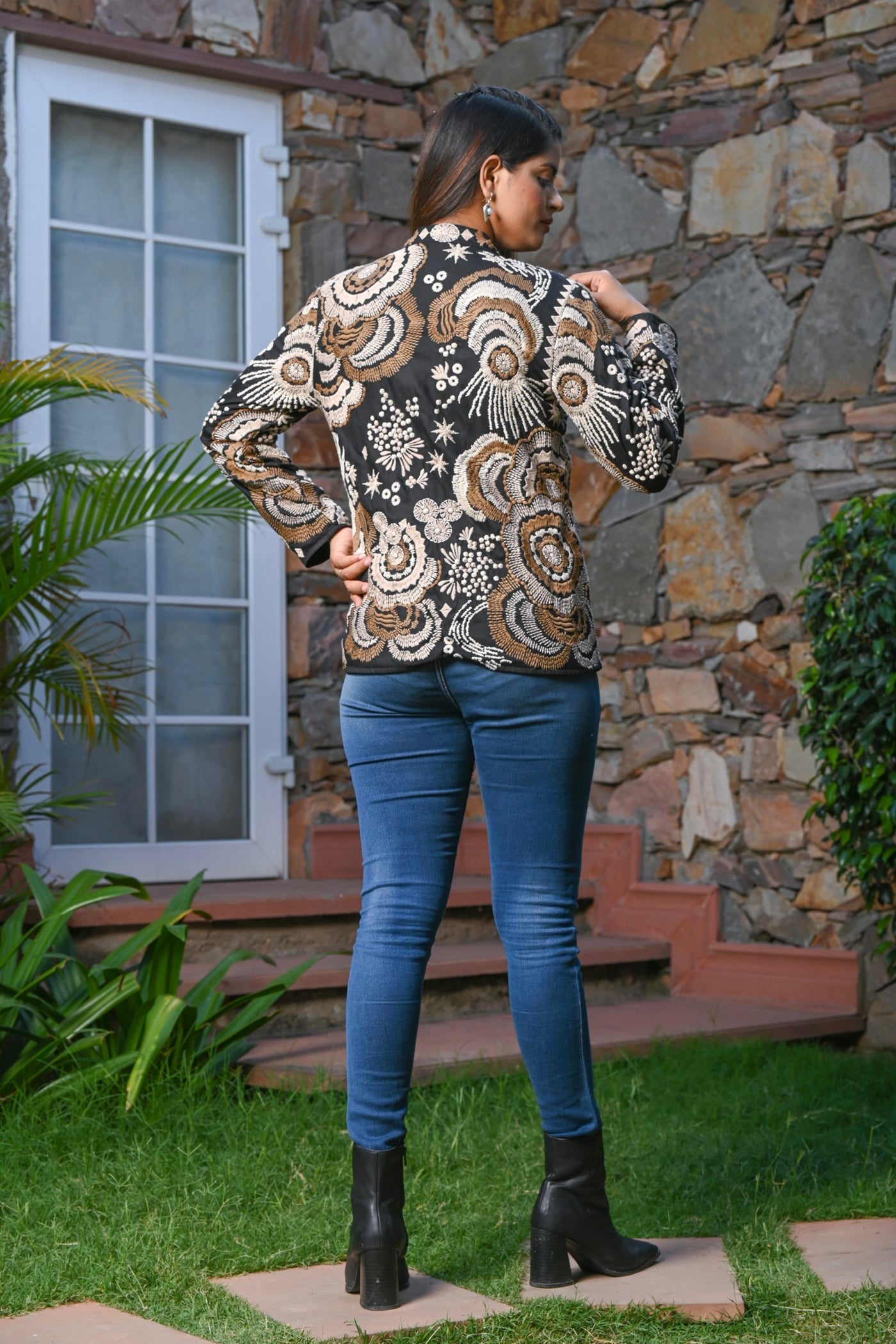 SummerFalling-Black Boho Embroidered Italian Silk Jacket