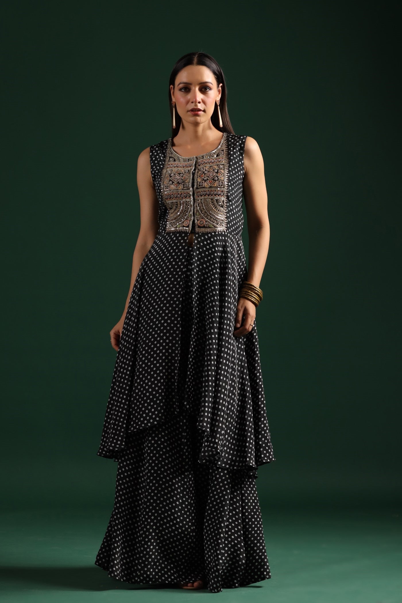 SummerFalling-Black Bandhani Embroidered Tunic & Palazzo