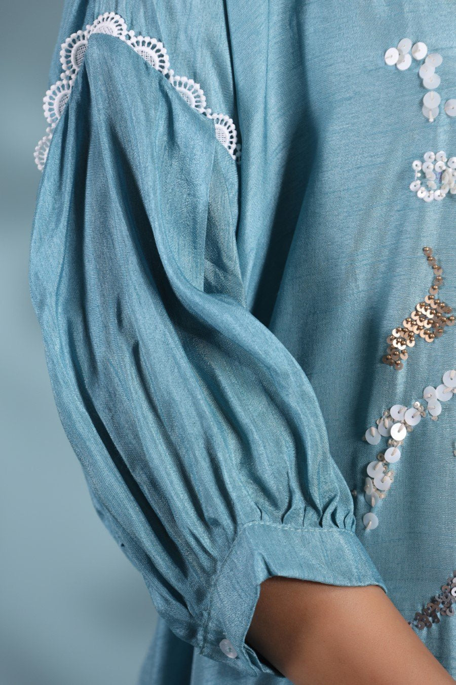SummerFalling-Aqua Blue Morish Silk Kurta with Pants