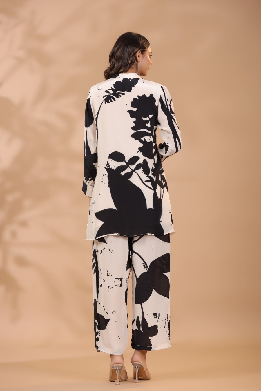 SummerFalling-Black & White Printed Crepe Silk Co-ord Set