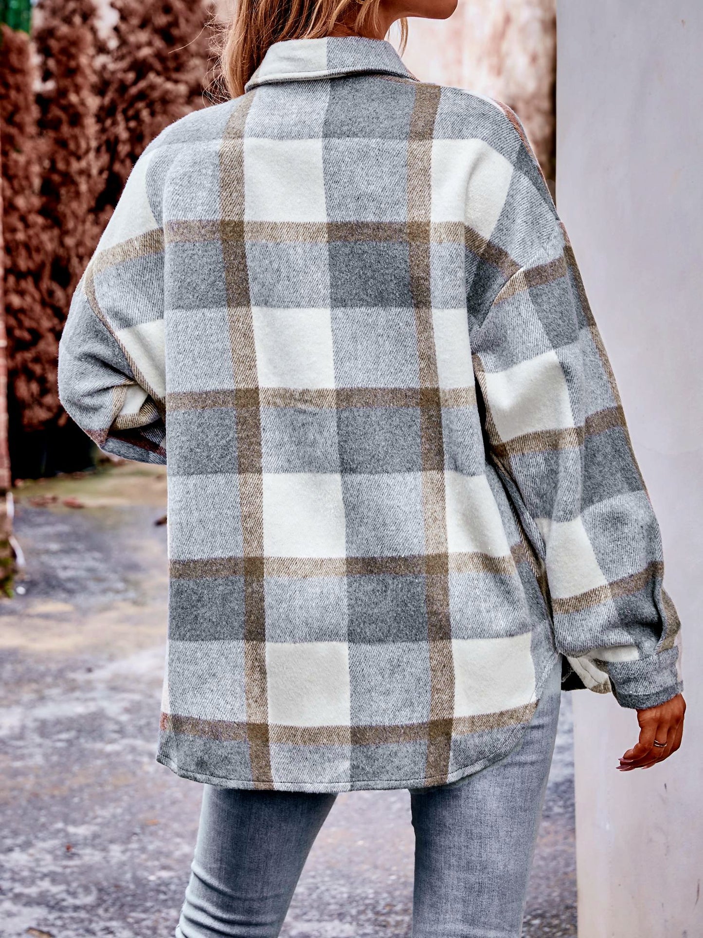 Womens Casual Plaid Jacket Oversized Button Down Long Sleeve Coat Tops