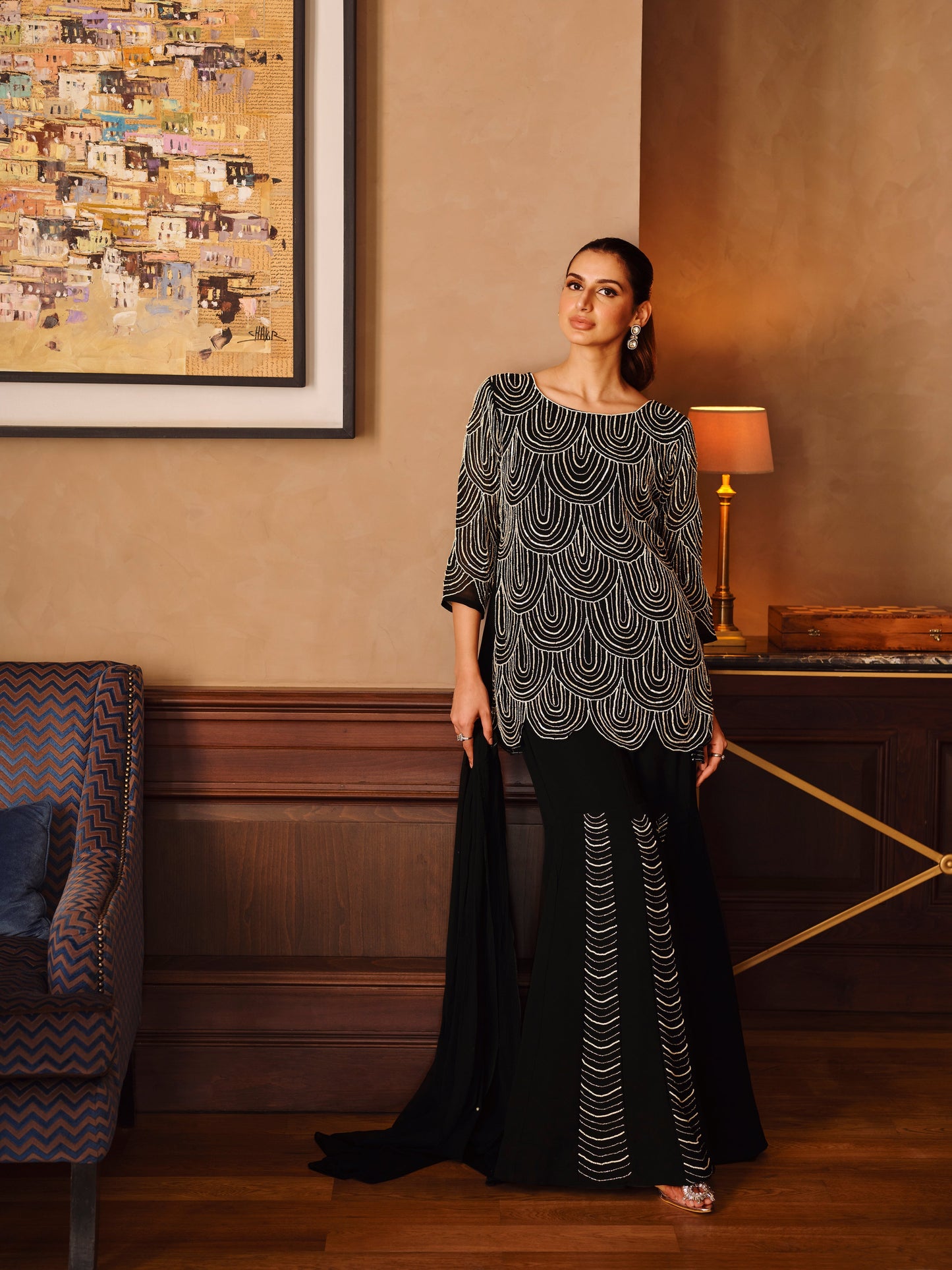 SummerFalling-Black Embellished Premium Georgette Silk Sharara Set