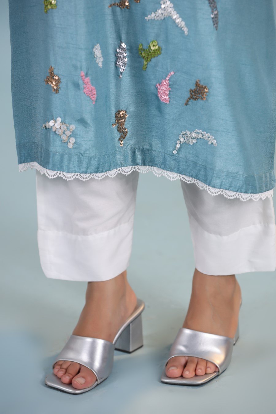 SummerFalling-Aqua Blue Morish Silk Kurta with Pants