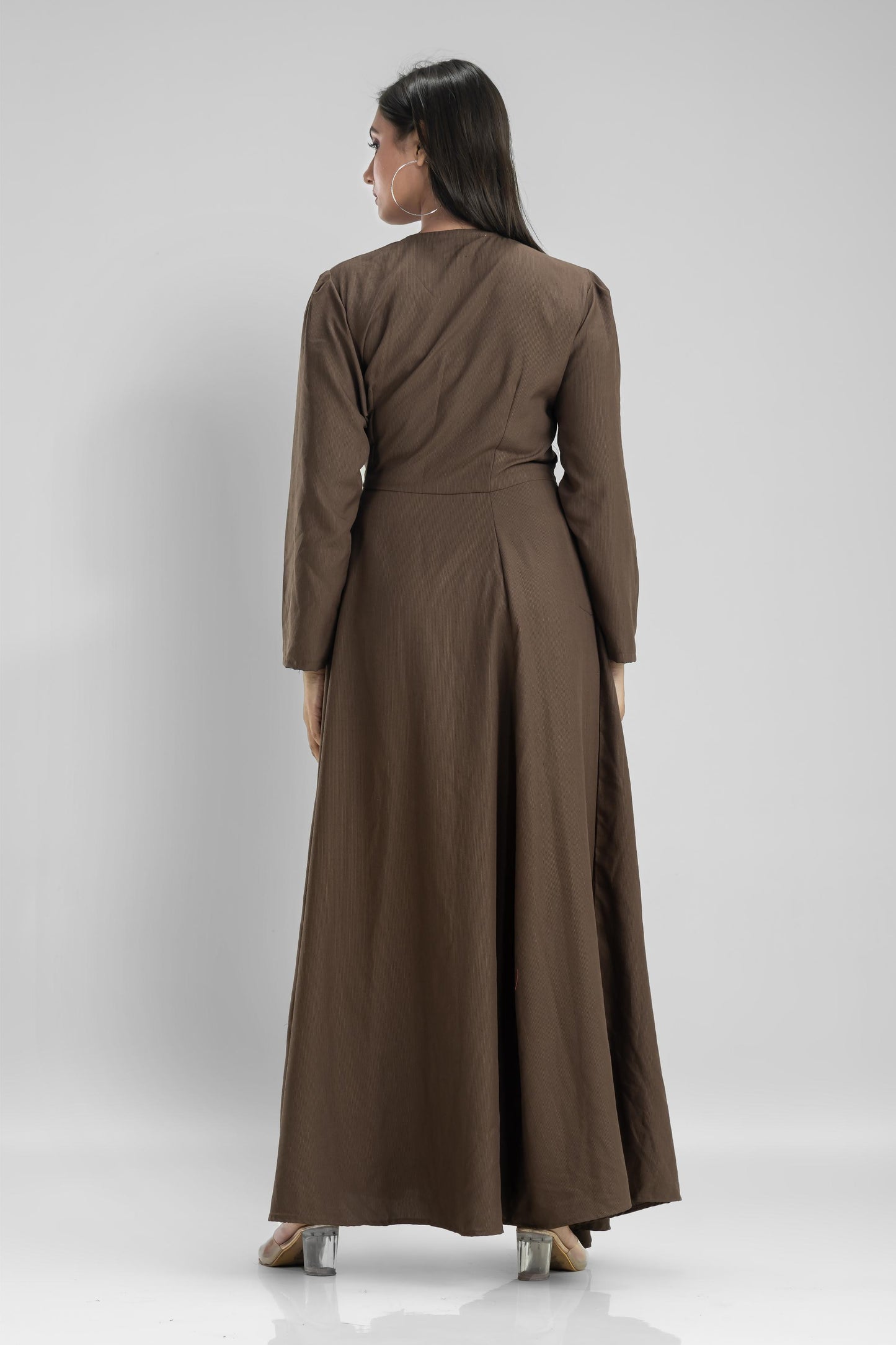 SummerFalling-Ash Brown Embellished Belgium Silk Draped Dress