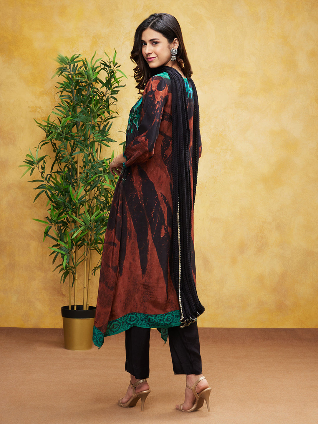 SummerFalling-Black Digital Printed Spanish Silk Pants Set