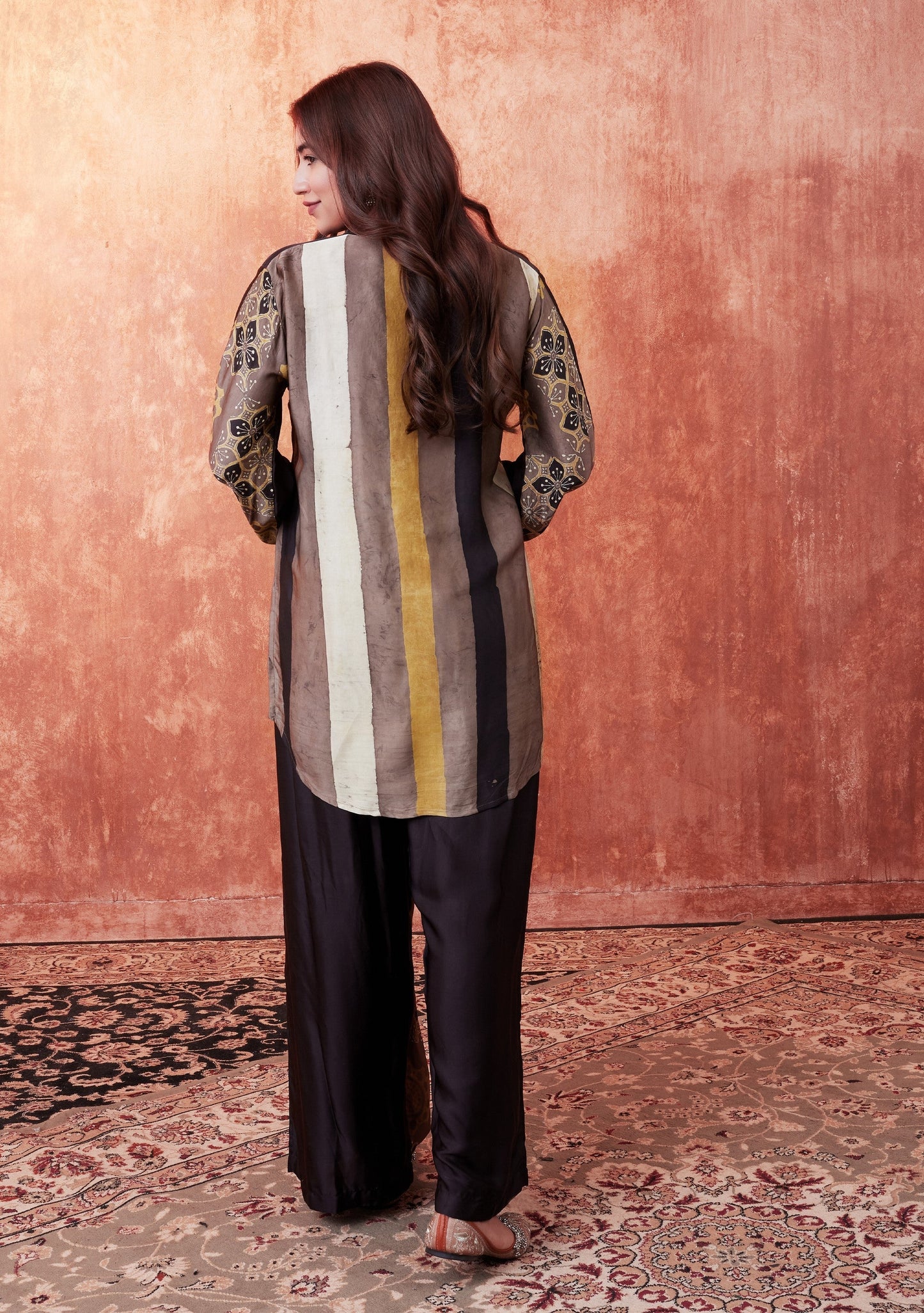 SummerFalling-Beige Ajrakh Printed Habutai Silk Co-Ord Set