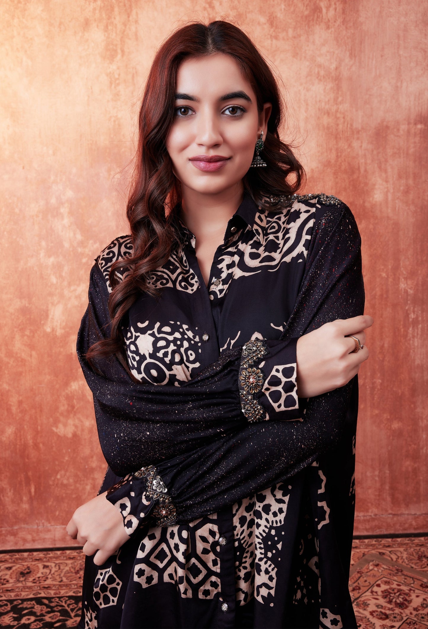 SummerFalling-Black Ajrakh Printed Habutai Silk Co-Ord Set