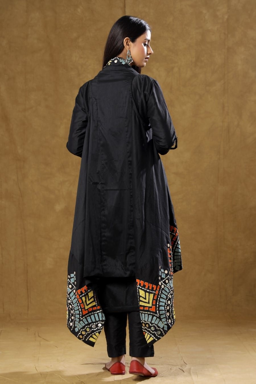 SummerFalling-Black Dola Silk Kurta Pant And Jacket Set