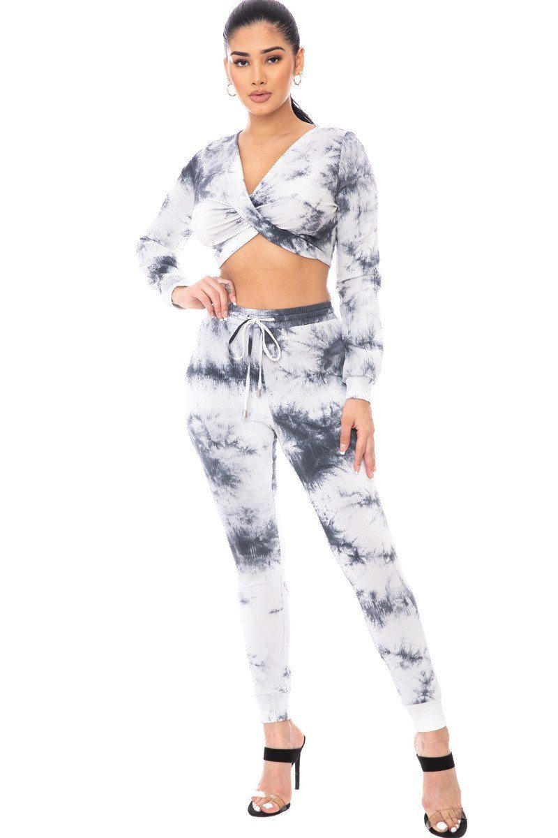 SummerFalling-Tie Dye Ribbed Sweater Set