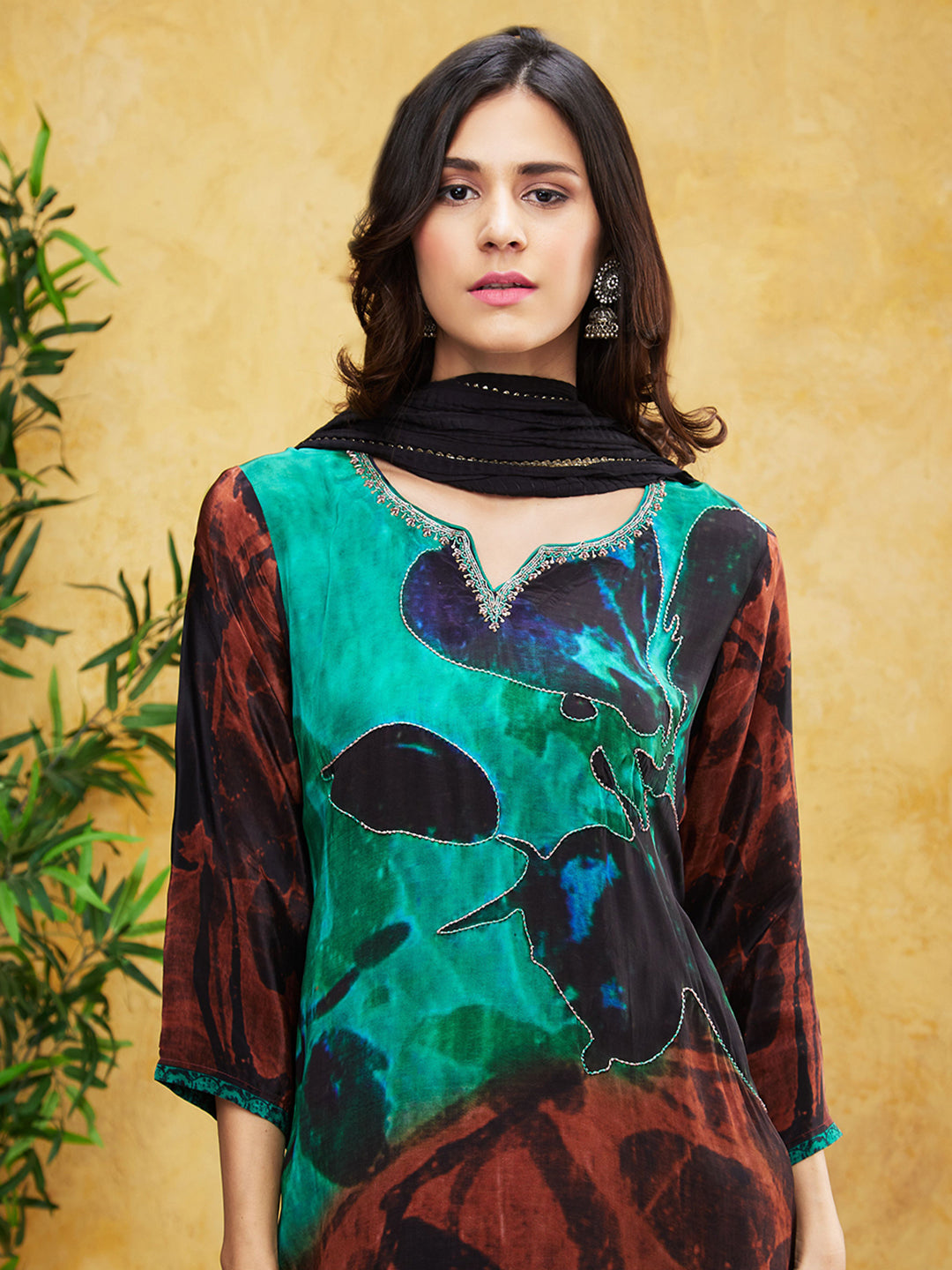 SummerFalling-Black Digital Printed Spanish Silk Pants Set