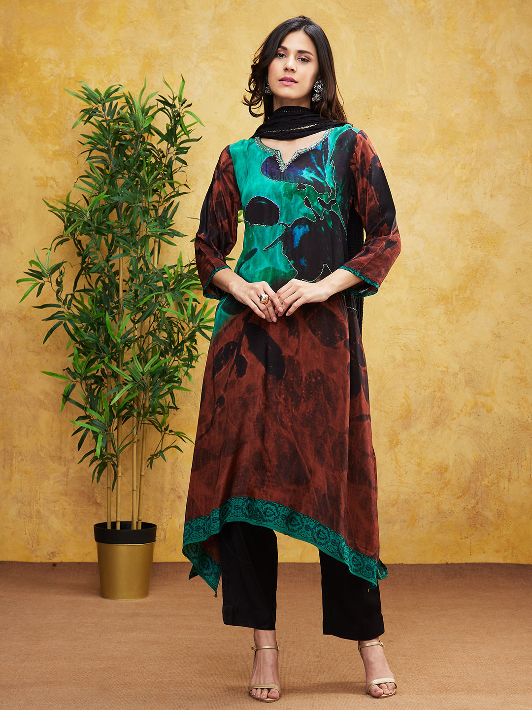 SummerFalling-Black Digital Printed Spanish Silk Pants Set