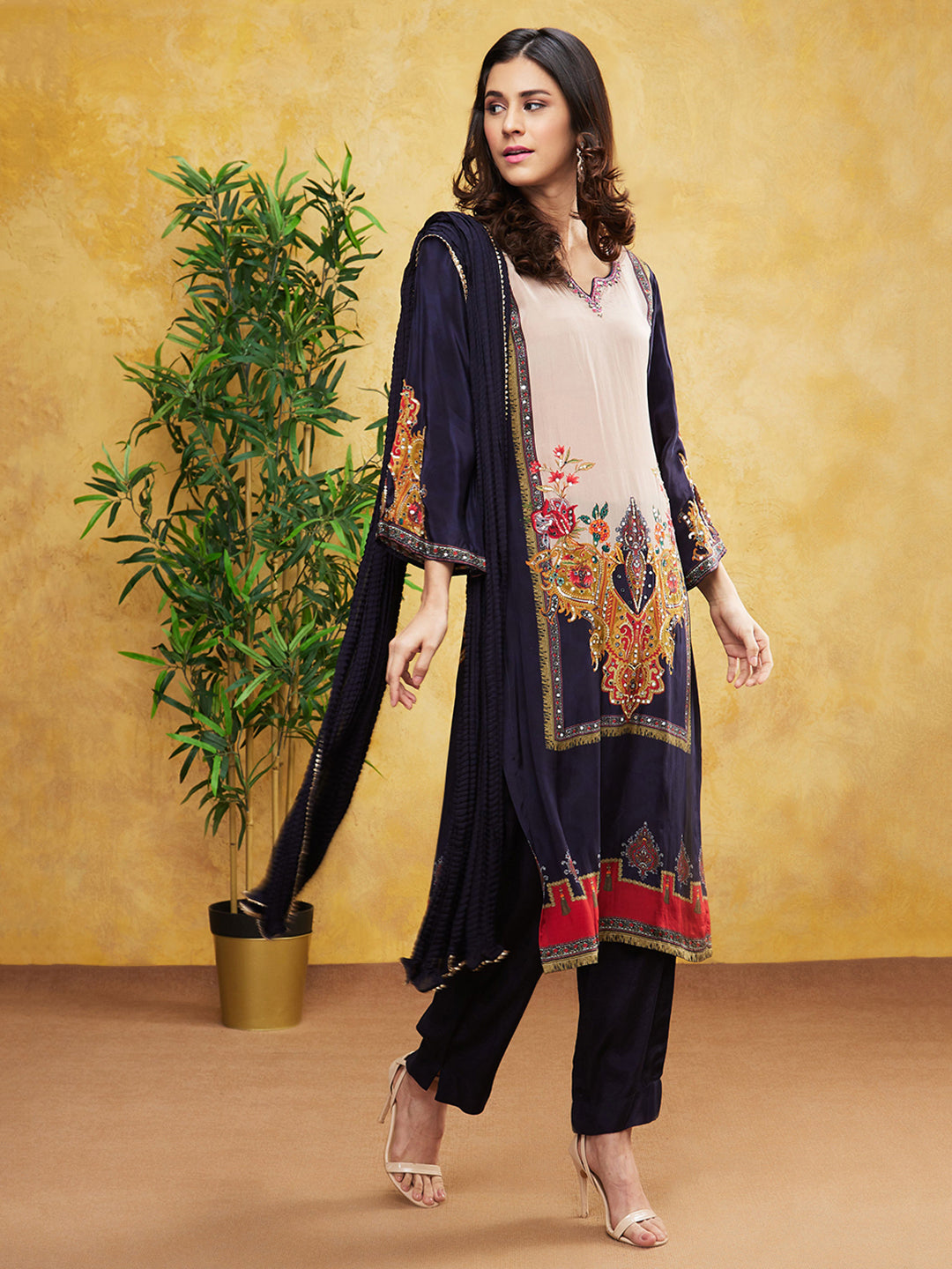 SummerFalling-Black Digital Printed Premium Silk Pants Set