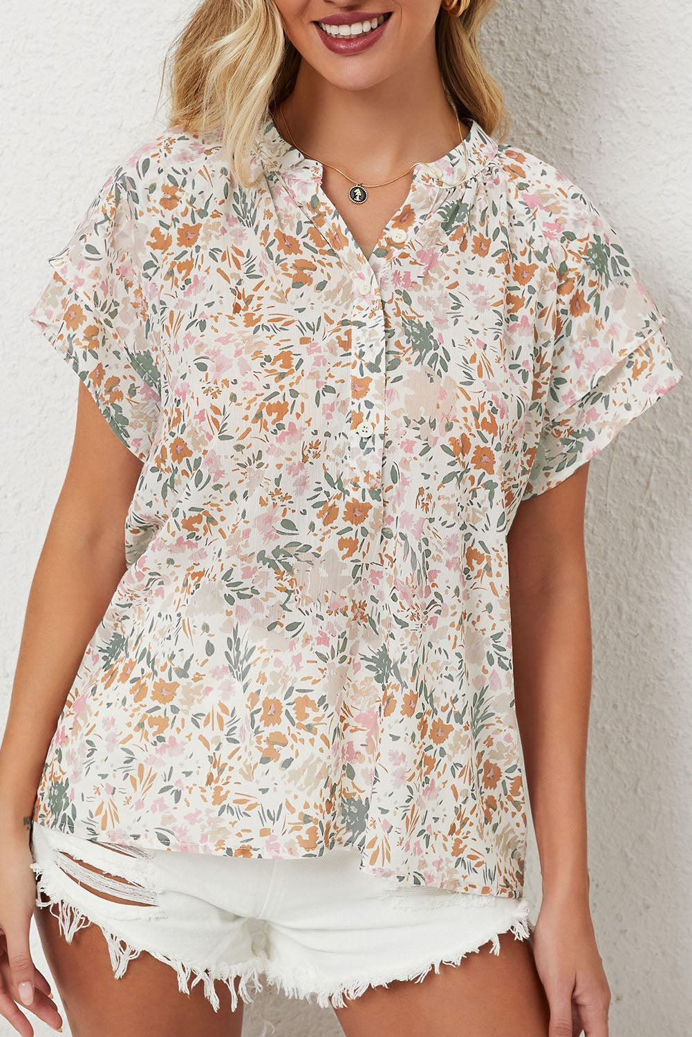 Multi color cute floral casual fashion women's top