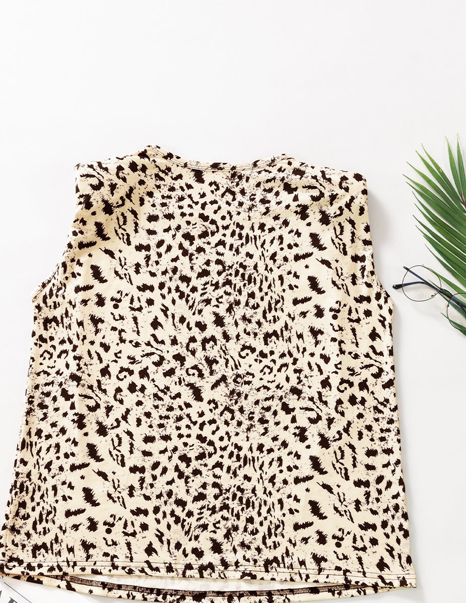 Beige Leopard Print Boxy Fit Sleeveless Top