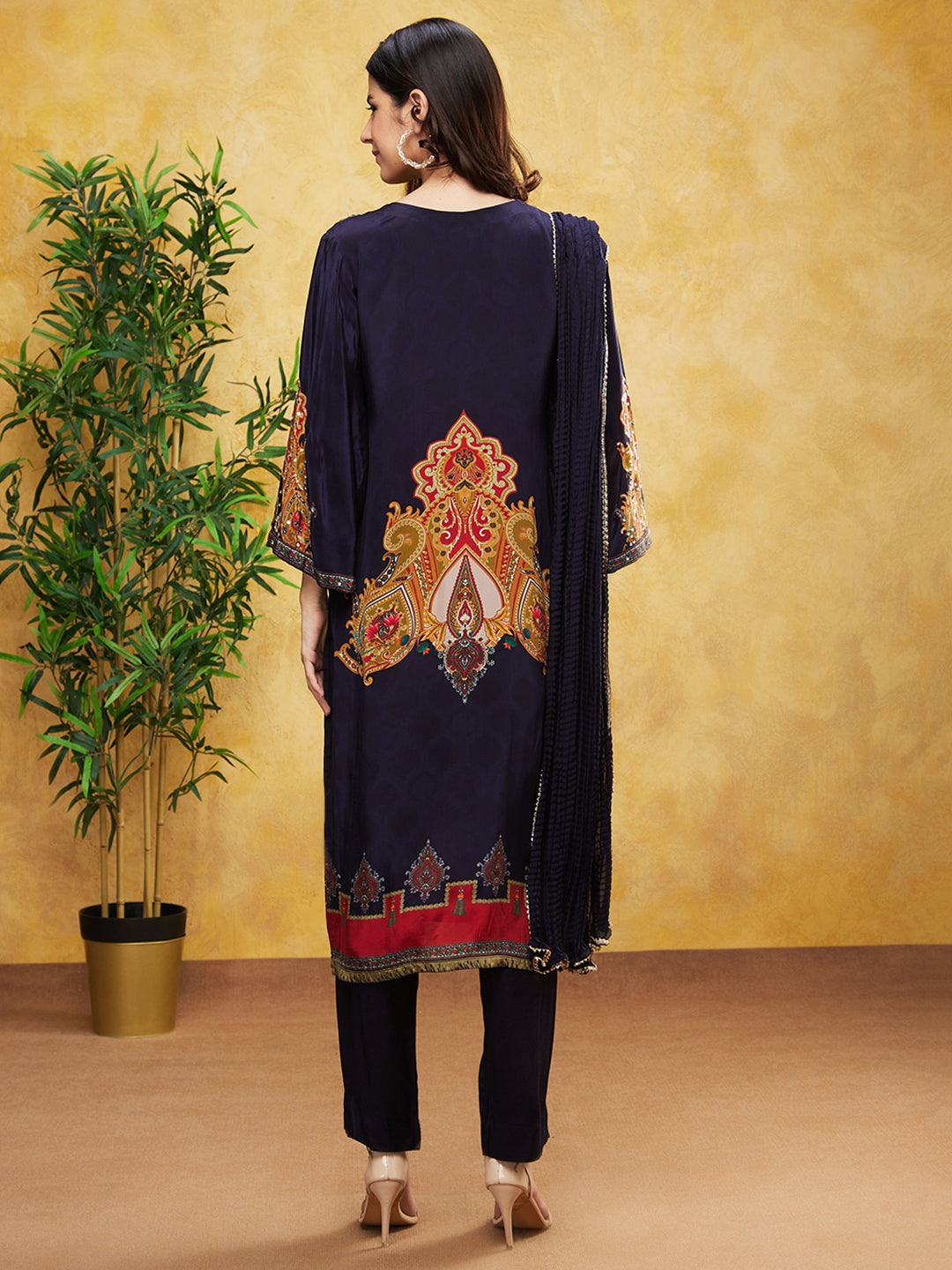 SummerFalling-Black Digital Printed Premium Silk Pants Set