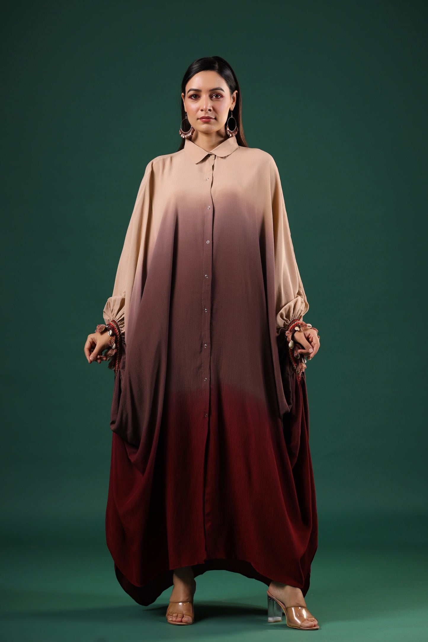 SummerFalling-Beige Embroidered Dola Silk Pants Set