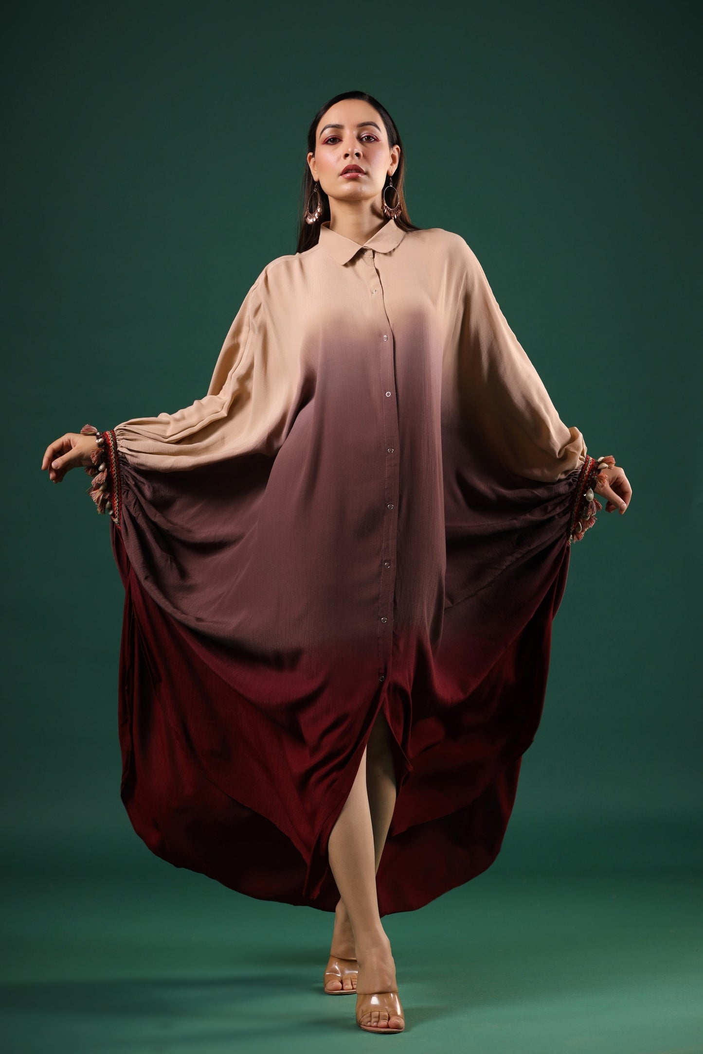 SummerFalling-Beige Embroidered Dola Silk Pants Set