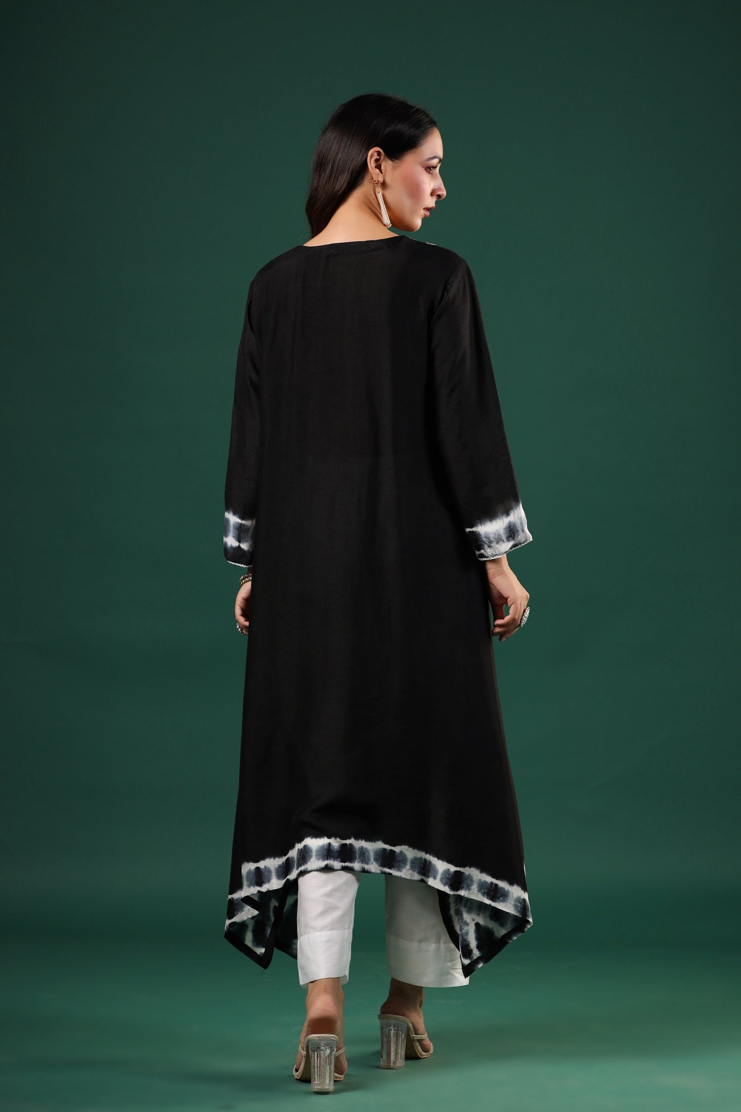 SummerFalling-Black Embellished Dola Silk Pants Set