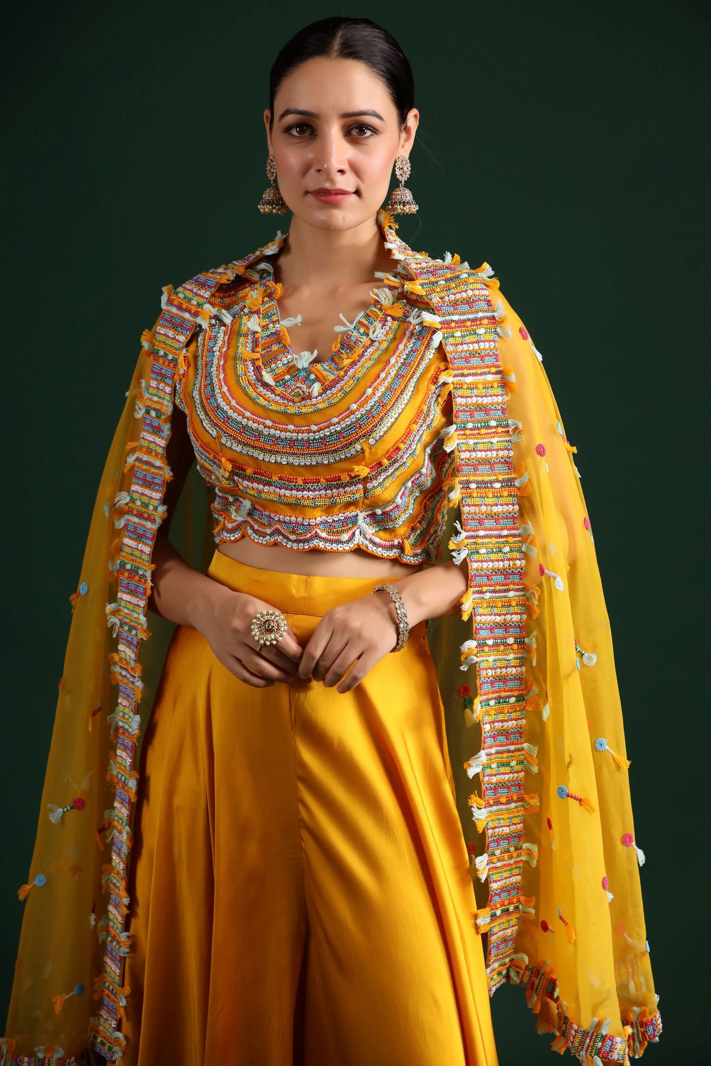 SummerFalling-Amber Yellow Embellished Cape Set
