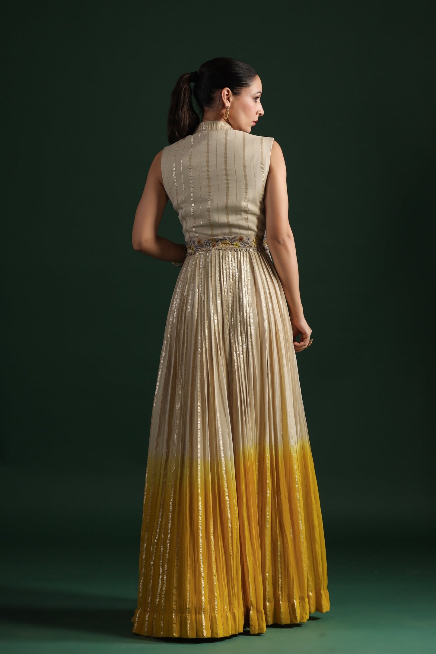 SummerFalling-Beige Embellished Premium Georgette Skirt Set