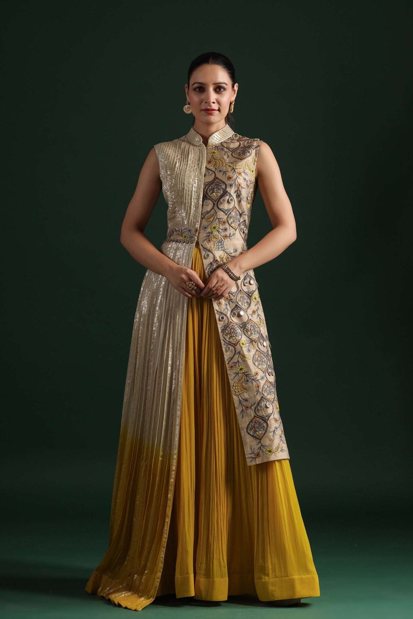 SummerFalling-Beige Embellished Premium Georgette Skirt Set
