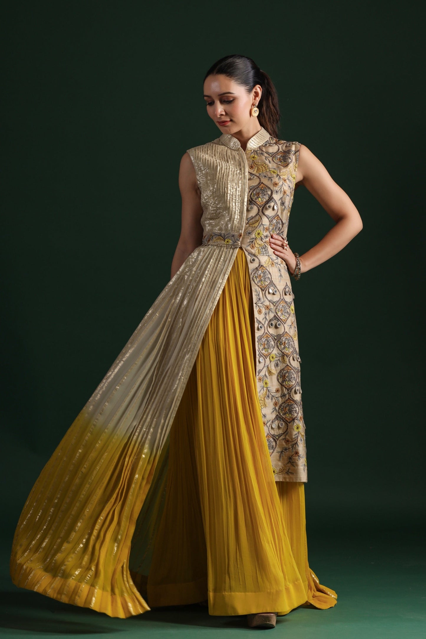 SummerFalling-Beige Embellished Premium Georgette Skirt Set