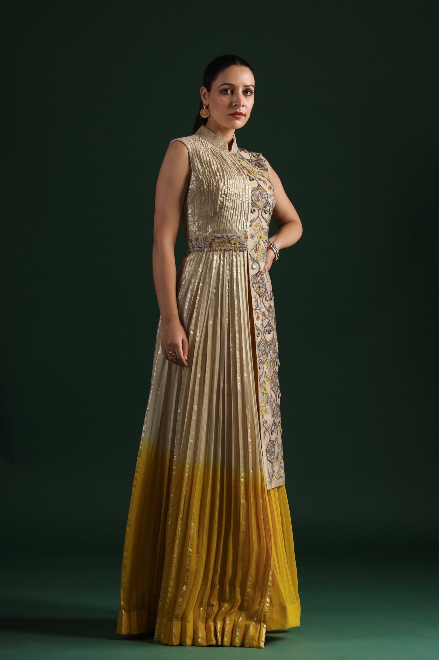 SummerFalling-Beige Embellished Premium Georgette Skirt Set