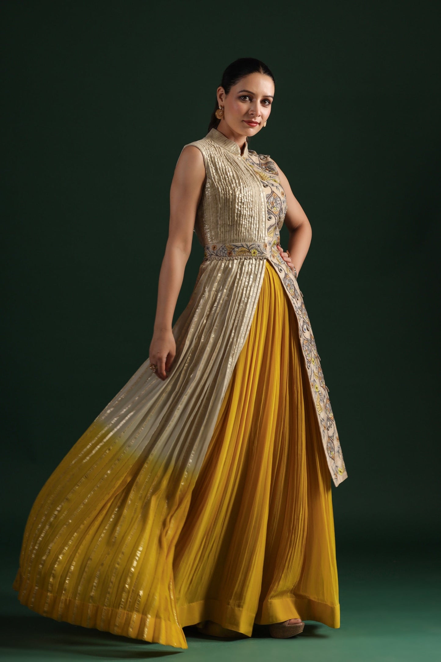 SummerFalling-Beige Embellished Premium Georgette Skirt Set