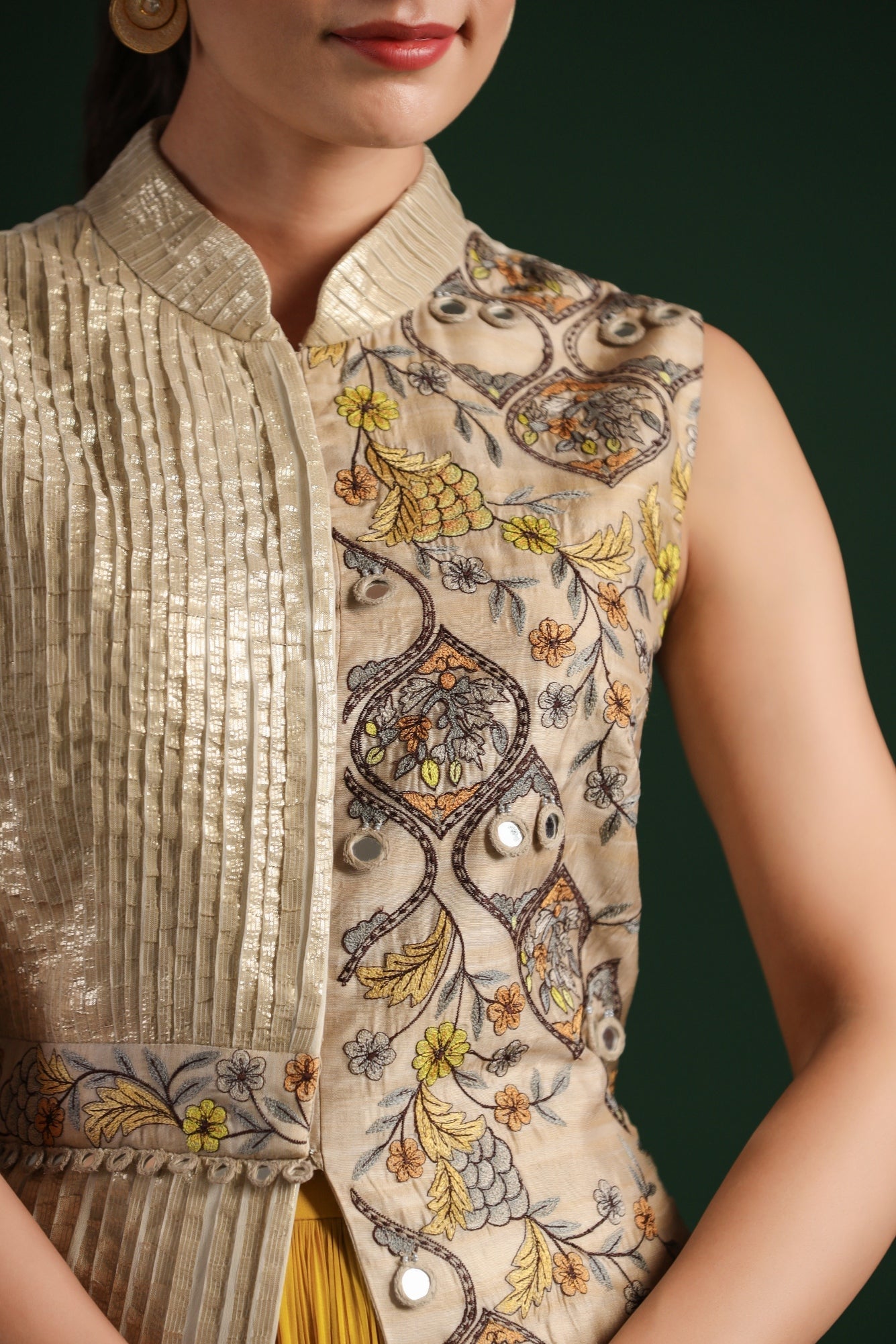 SummerFalling-Beige Embellished Premium Georgette Skirt Set