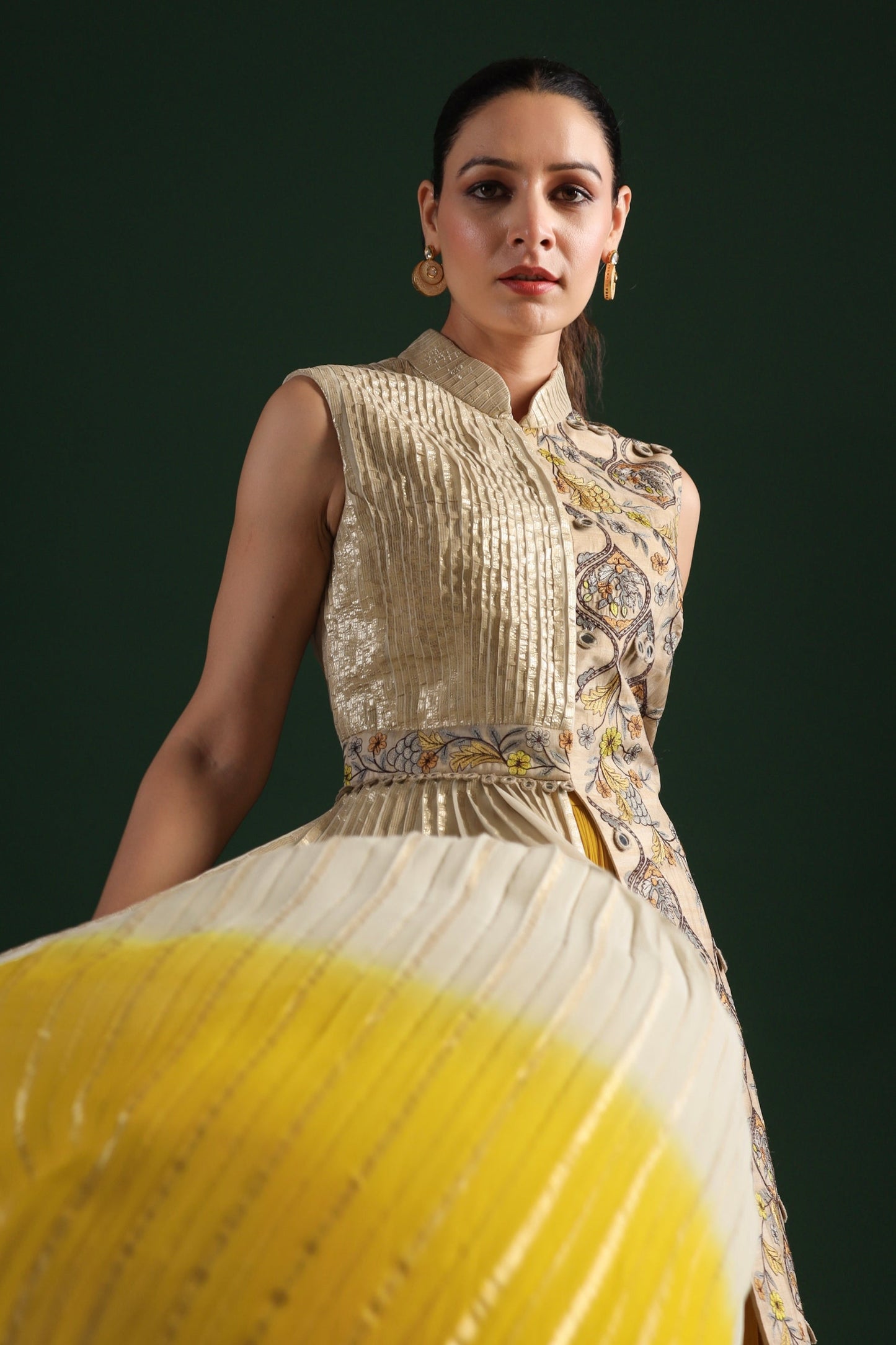 SummerFalling-Beige Embellished Premium Georgette Skirt Set