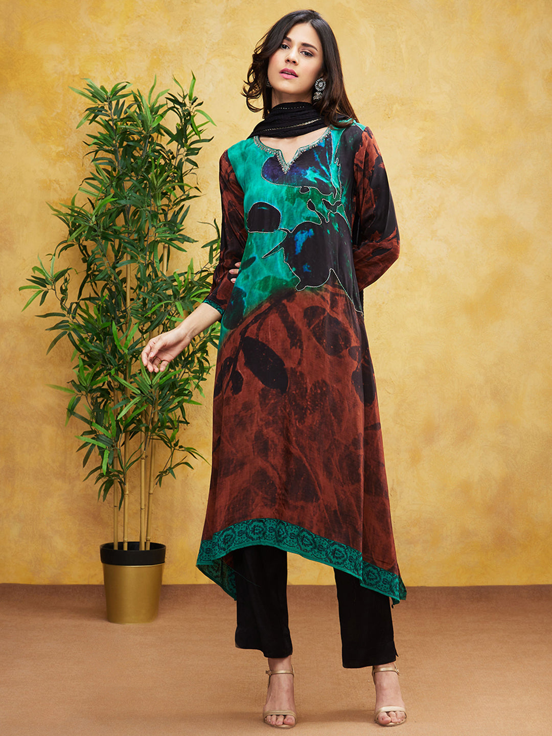 SummerFalling-Black Digital Printed Spanish Silk Pants Set